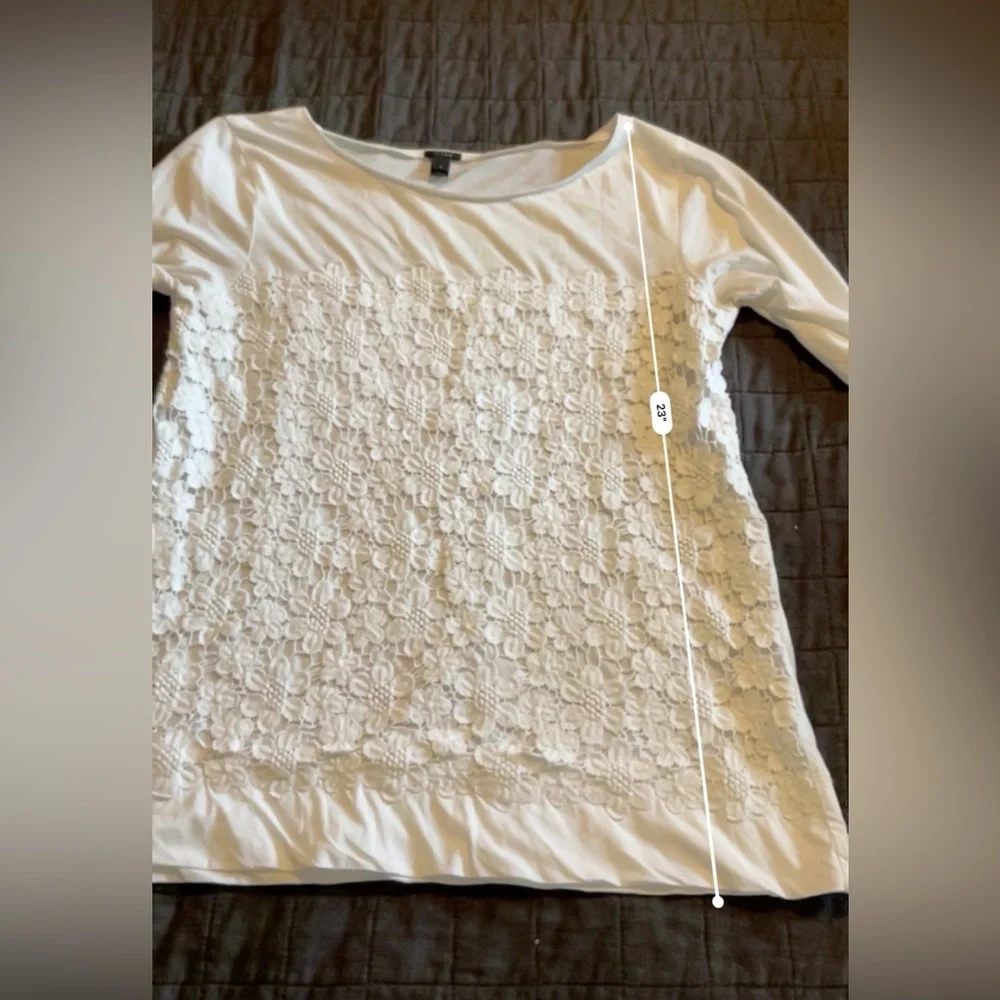 J Crew Womens‎ White Floral Lace Front 100% Cotton 3/4 Sleeve Top Small 65154
